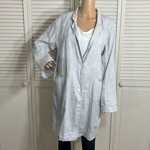 Eileen Fisher Linen Checkered Long Length Blazer Large